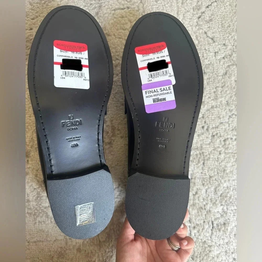 New Fendi Black Slip On Baguette Loafer with Gold Monogram Buckle SIZE 10.5 - Picture 13 of 14